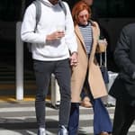 Brittany Snow and fiance Tyler Stanaland at LAX International Airport