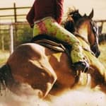 Person riding a horse at a rodeo