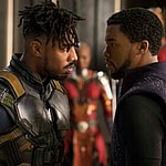 Michael B. Jordan and Chadwick Boseman on the set of 2018 Black Panther Movie Set