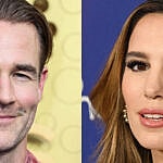 A photo collage of James Van Der Beek and Christy Carlson Romano