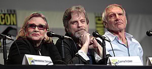 SDCC_2015_-_Carrie_Fisher,_Mark_Hamill_&_Harrison_Ford_(19060574883)