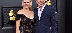 Chelsea Handler and Jo Koy arrive for the 64th annual Grammy Awards at the MGM Grand Garden Arena in Las Vegas, Nevada on Sunday, April 3, 2022.