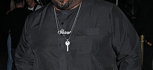 Rapper CeeLo Green is dressed in all black as he leaves Delilah restaurant