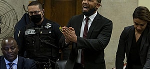 Actor Jussie Smollett speaks to Judge James Linn after his sentence is read March 10, 2022, at the Leighton Criminal Court Building in Chicago.