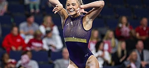 March 18, 2023: LSU's Olivia Dunne practices her floor routine prior to the 2023 SEC Gymnastics Championships at the Gas South Arena in Duluth, GA Kyle Okita/CSM(Credit Image: © Kyle Okita/Cal Sport Media) Newscom/(Mega Agency TagID: csmphotothree068146.jpg) [Photo via Mega Agency]
