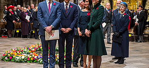 (L-R) Prince William, Prince Harry, Meghan Markle, Kate Middleton