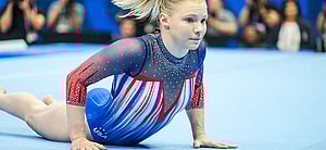 Jade Carey performing on floor at 2024 Olympic Trials
