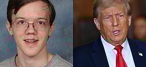 Thomas Matthew Crooks yearbook photo (left) Donald Trump in court (right)