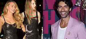 Photo collage of Taylor Swift and Blake Lively arriving at The Box NYC and Justin Baldoni