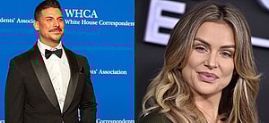 Side by side of Jax Taylor and Lala Kent posing on the red carpet.