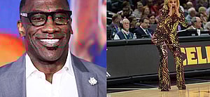 Photo collage of Shannon Sharpe and Kim Mulkey.