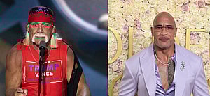 Photo collage of Hulk Hogan and The Rock.