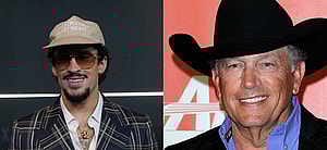 A photo collage of Bad Bunny and George Strait