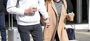 Brittany Snow and fiance Tyler Stanaland at LAX International Airport