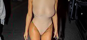 Bianca Censori with her pink hairdo