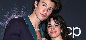 Camila Cabello and Shawn Mendes pose in the press room during the 2019 American Music Awards