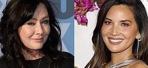 A collage of Shannen Doherty and Olivia Munn smiling on different red carpet events