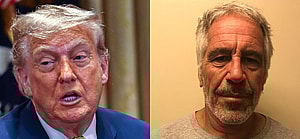 A photo collage of Donald Trump and Jeffrey Epstein