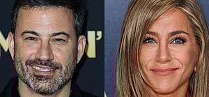 A photo collage of Jimmy Kimmel and Jennifer Aniston