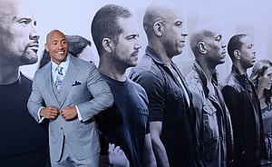 Dwayne Johnson at "Furious 7" premiere held in Los Angeles