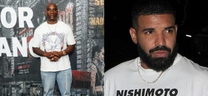 Photo collage of Drake and Charlamagne.