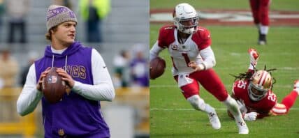 Kyler Murray and JJ McCarthy photo collage.