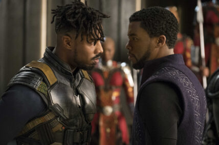 Michael B. Jordan and Chadwick Boseman on Black Panther - Movie Set