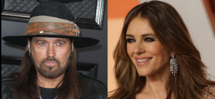 A photo collage of Billy Ray Cyrus and Elizabeth Hurley