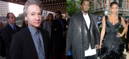 Photo collage of Bill Maher, Diddy, and Cassie.
