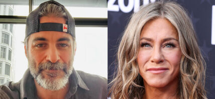 A photo collage of Jim Curtis and Jennifer Aniston