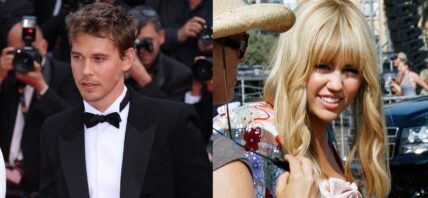 Photo collage of Austin Butler and Miley Cyrus.