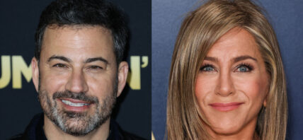 A photo collage of Jimmy Kimmel and Jennifer Aniston