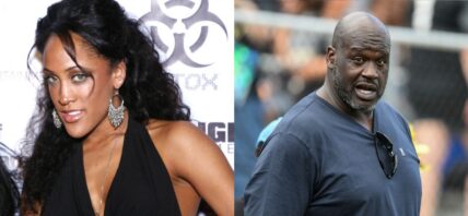 Photo collage of Natalie Nunn and Shaquille O'Neal.