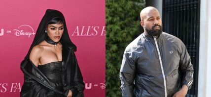 A photo collage of Teyana Taylor and Kanye West