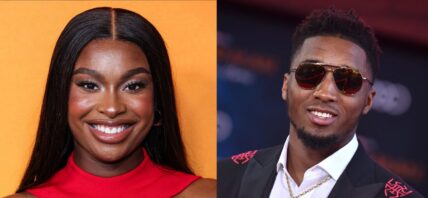 Photo collage of Donovan Mitchell and Coco Jones.
