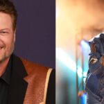 Photo collage of Blake Shelton and Luke Bryan.