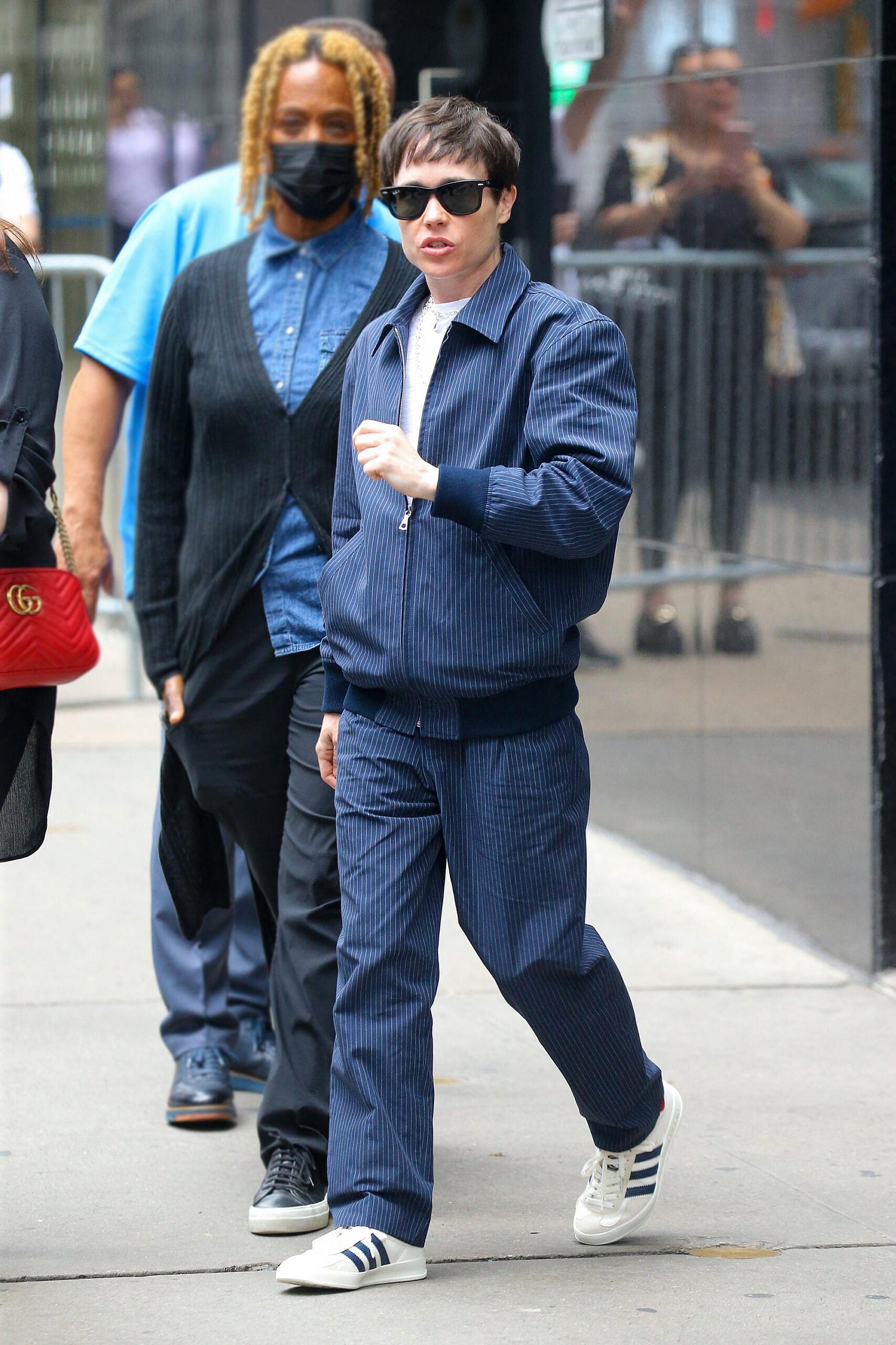 Elliot Page is seen leaving Good Morning America studios in New York City