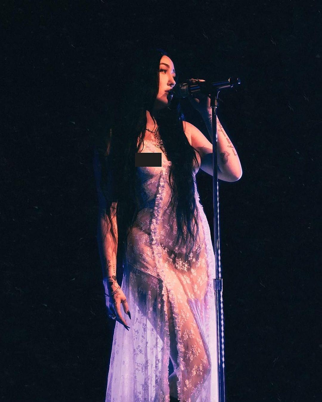 noah cyrus sheer dress Noah Cyrus Goes Braless in Sheer Nude Dress During Brazil Concert Amid  Family Drama