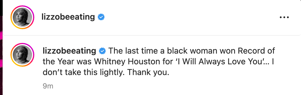 Lizzo's Grammy Win Is The First One For A Black Woman In A Very Long Time