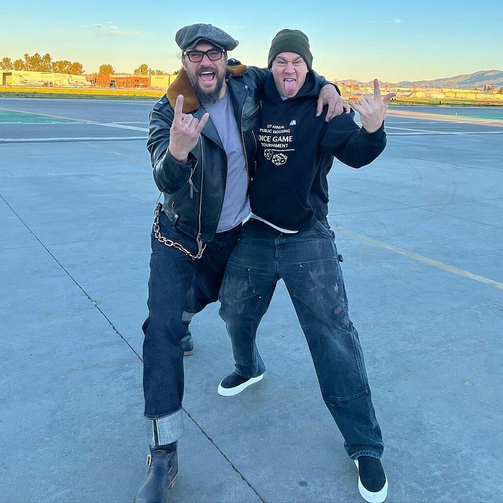 Jason Momoa and Channing Tatum prepare to attend "The Batman" premiere