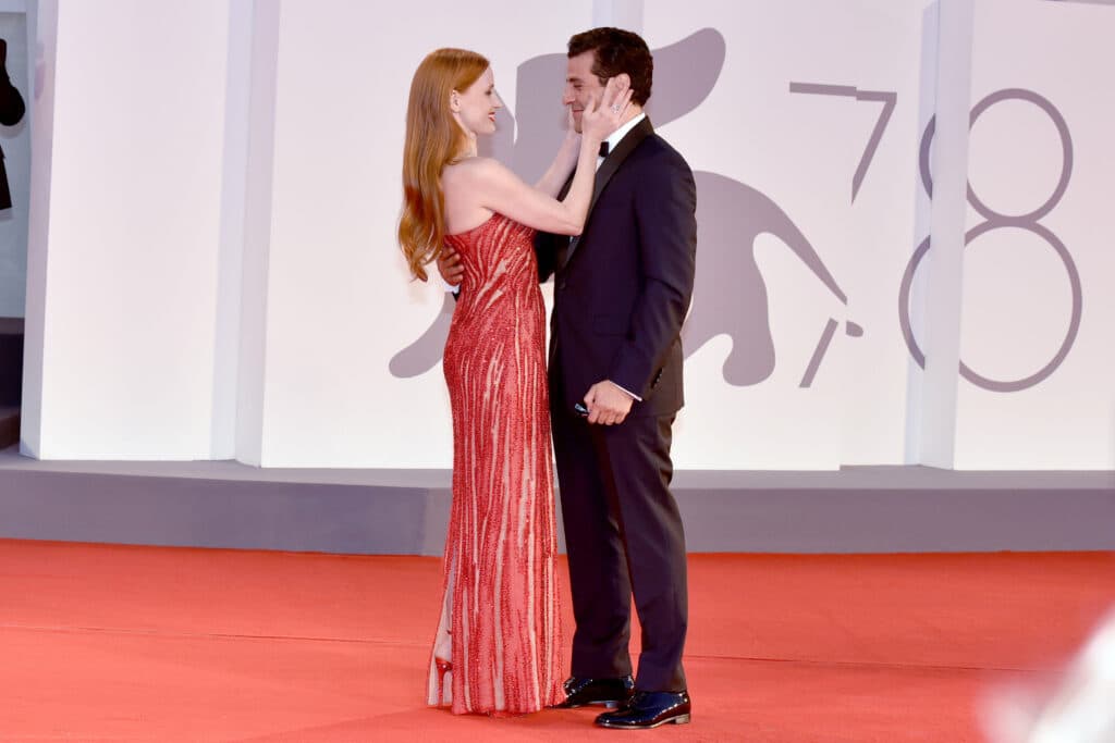 Jessica Chastain and Oscar Isaac attend the red carpet of the movie quot Competencia Oficial quot and quot Scenes from a Marriage quot during the 78th Venice International Film Festival
