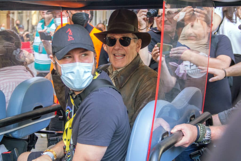 Harrison Ford filming Indiana Jones 5 in Cefalù, Sicily. 09 Oct 2021 Pictured: Harrison Ford. Photo credit: Livio Catalano / MEGA TheMegaAgency.com +1 888 505 6342 (Mega Agency TagID: MEGA795006_012.jpg) [Photo via Mega Agency]