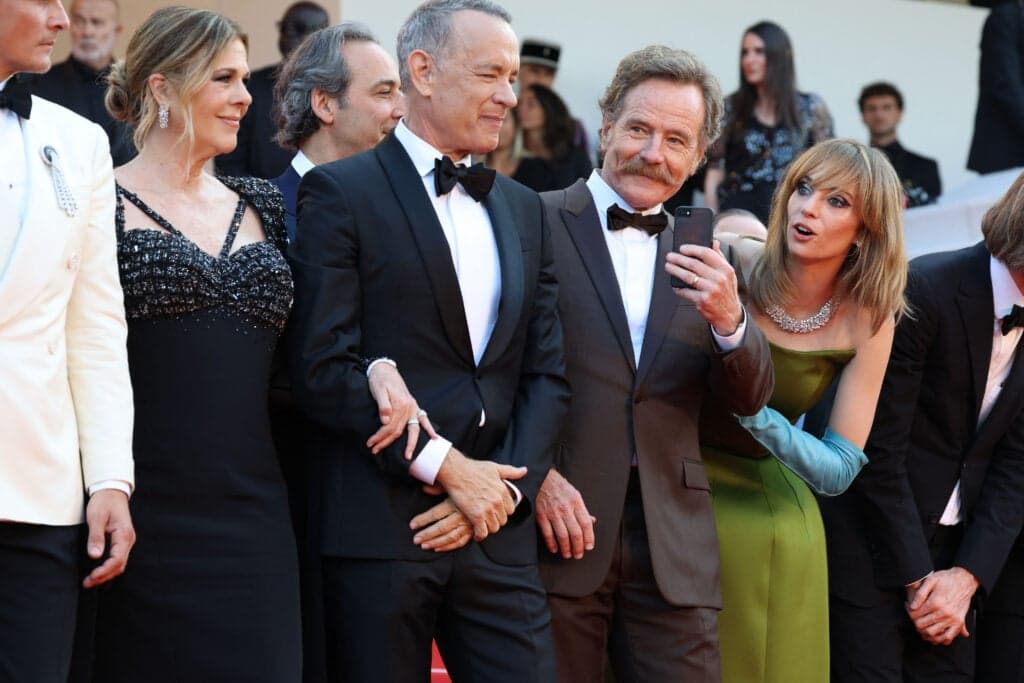 Maya Hawke and Bryan Cranston with the cast of "Asteroid City"