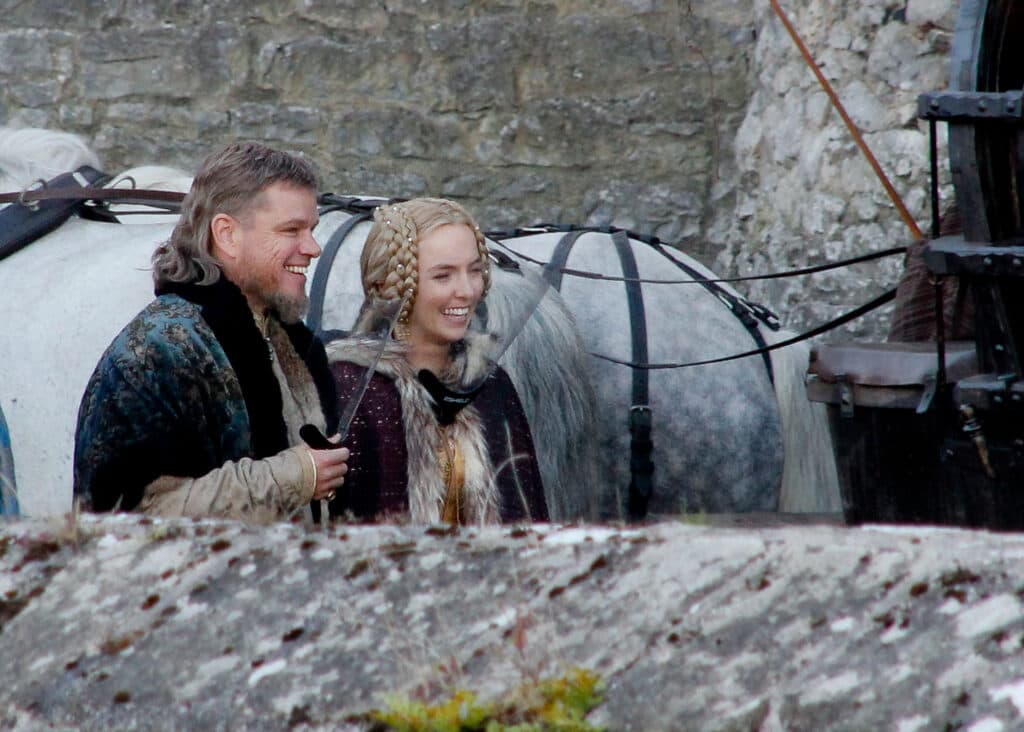 Matt Damon and Jodie Comer seen on set of the Last Duel in Ireland