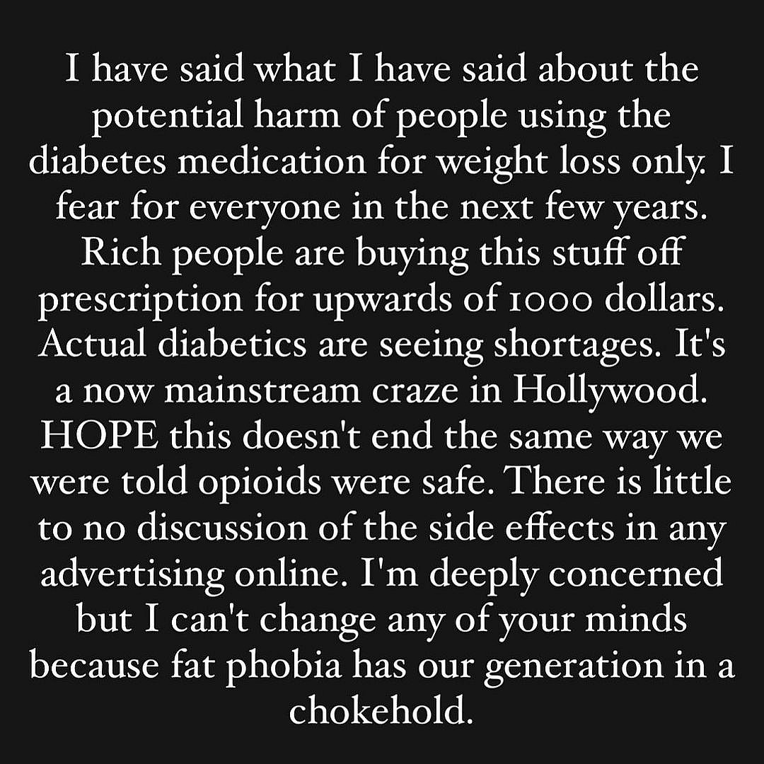 Jameela Jamil's post on her Instagram page