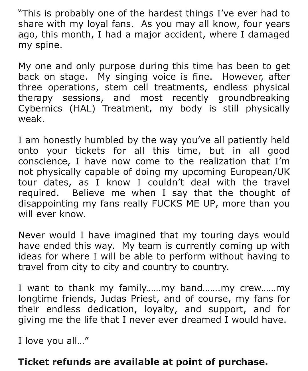 Ozzy Osbourne Retires From Touring 4 Years After Spine Accident