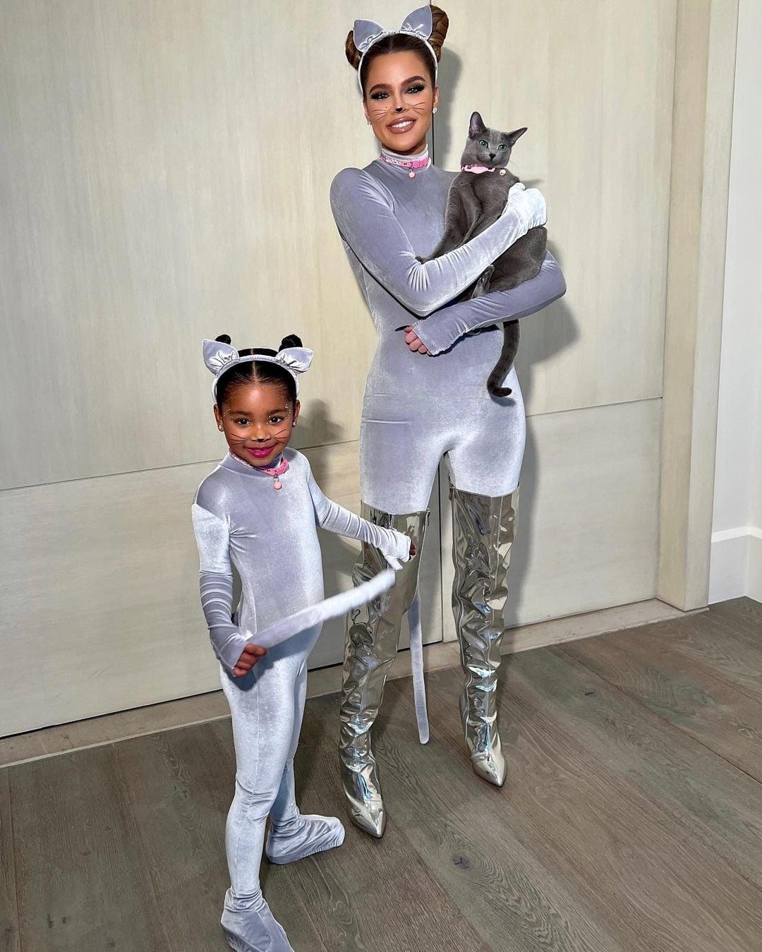 Khloe Kardashian and True in cat costumes for Halloween
