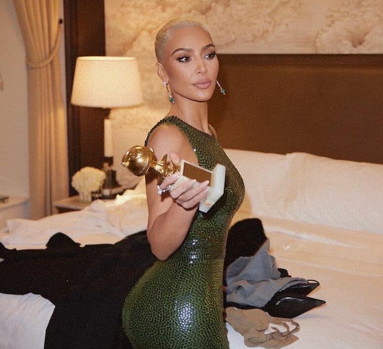 Kim Kardashian in the iconic dress worn by Marilyn Monroe to the Golden Globe Awards