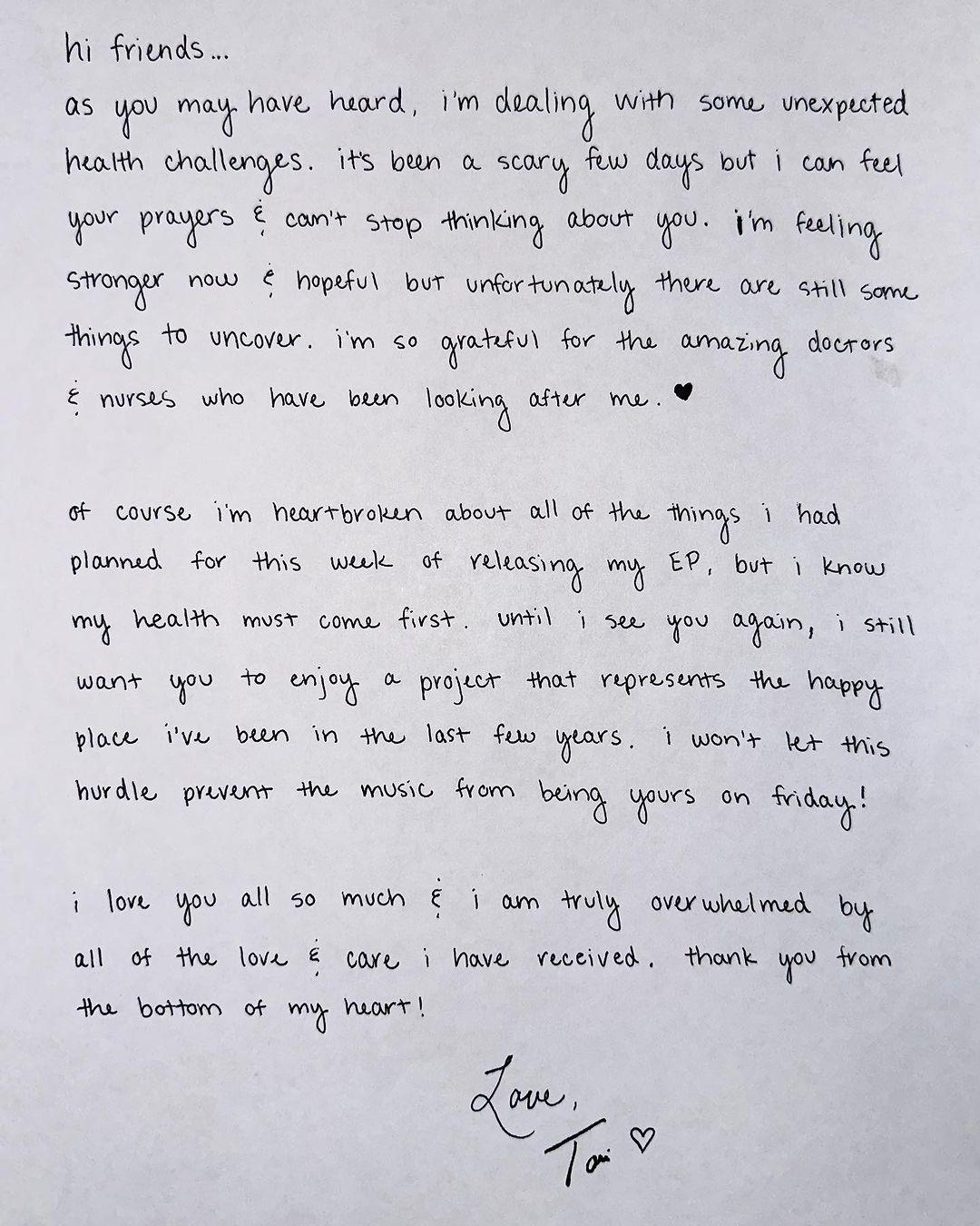 Tori Kelly Follows Up Husband's Update With Assurance To Music Fans