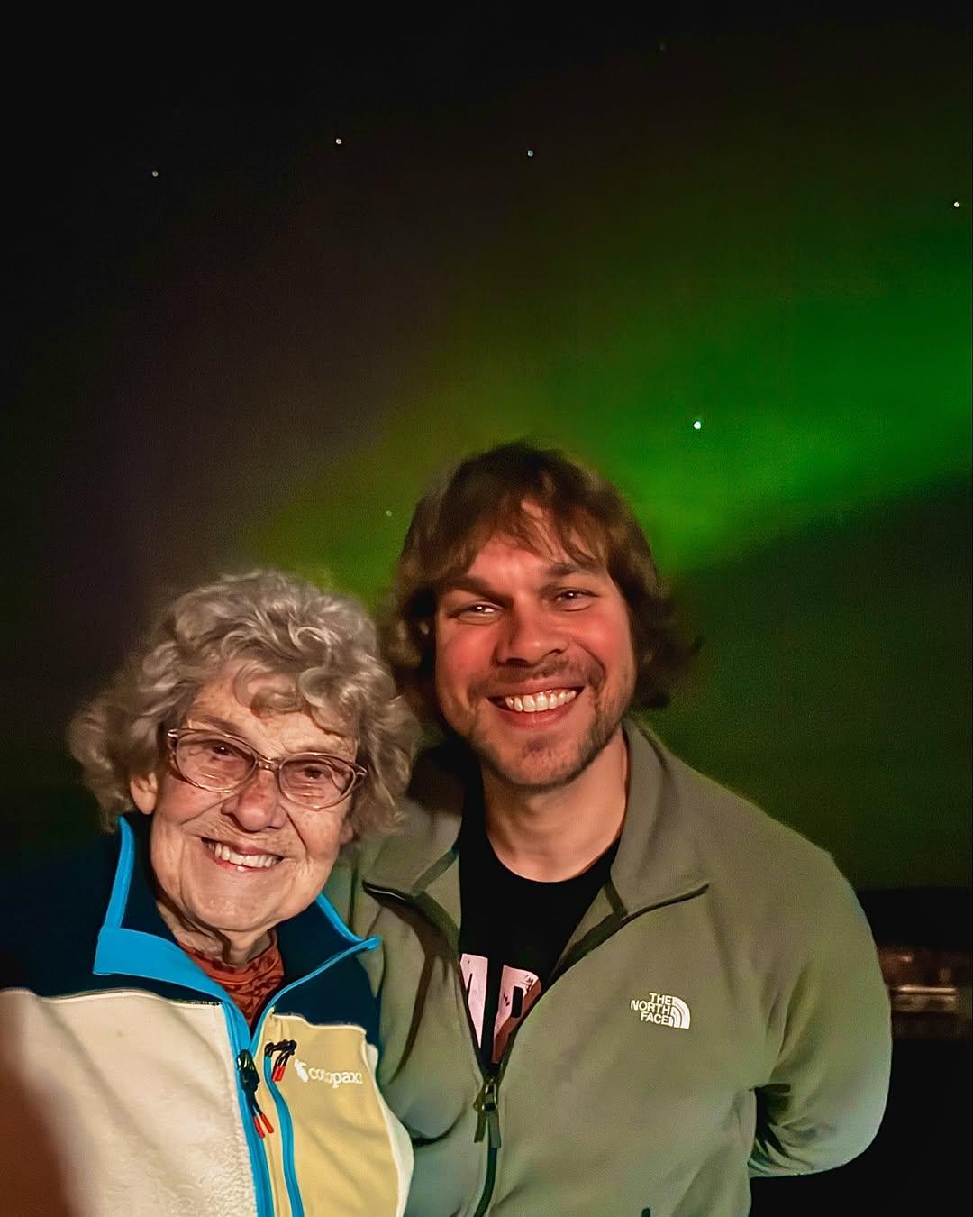 Grandma Joy and grandson at Northern Lights